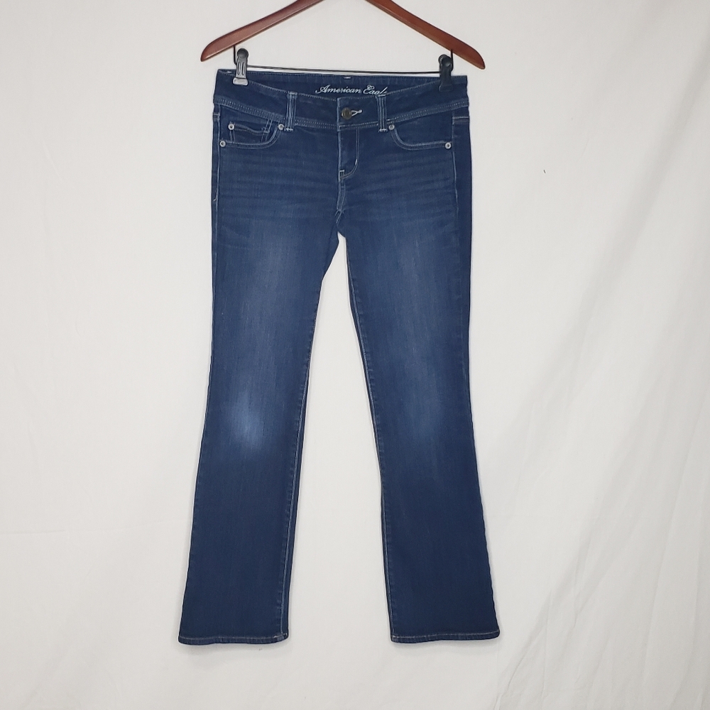 American Eagle Stretch Slim Boot Cut Low Rise Jeans Size 4 Short Dark Wash Retro